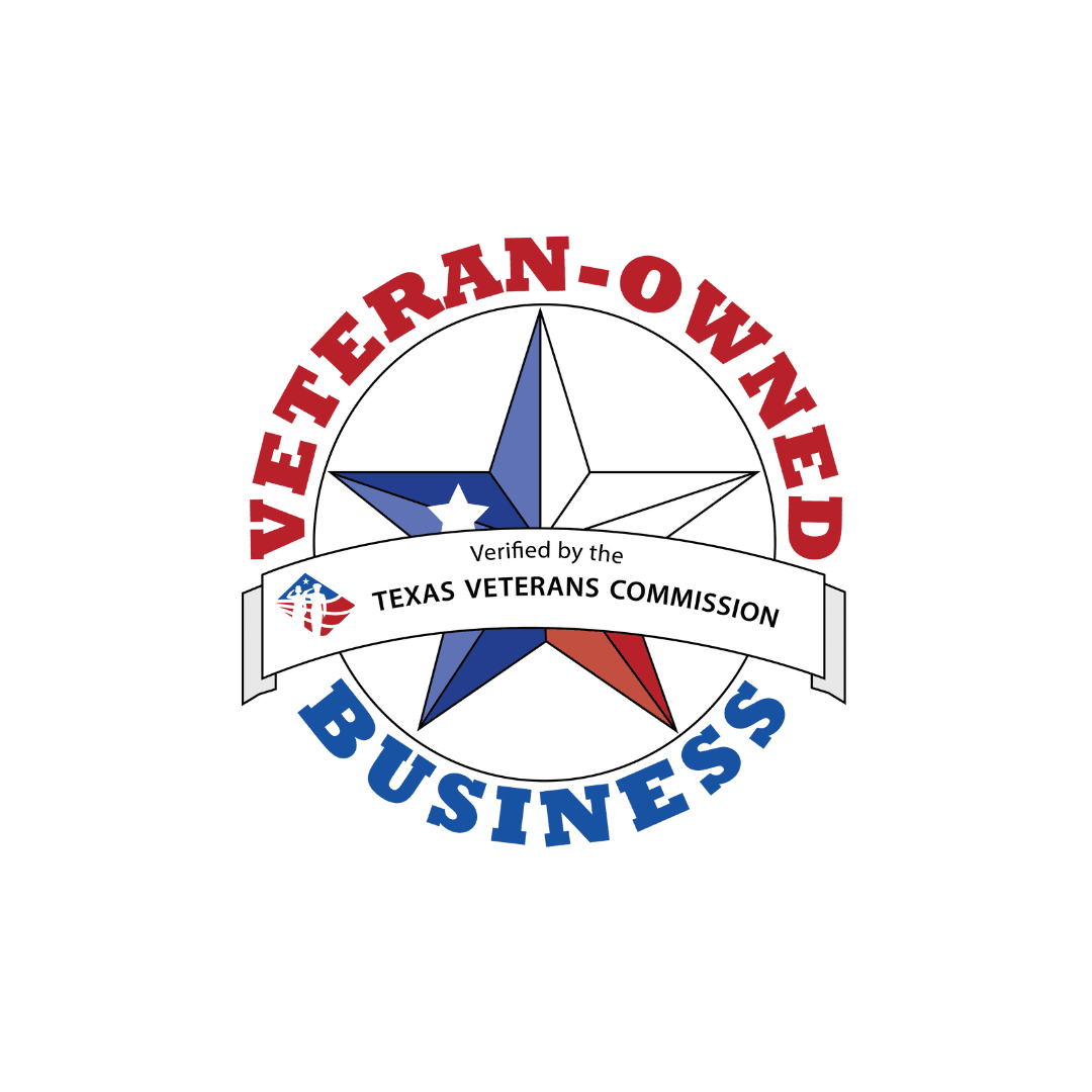 Veteran-Owned Business logo with Texas Veterans Commission verification
